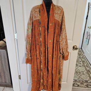 Kantha Bae Utopia Duster Orange Patterned Long Free SIZE